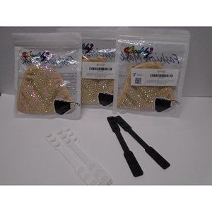 Lot of 3 Rhinestone Face Masks For Women Masquerade Masks Beige NEW w/ Extenders